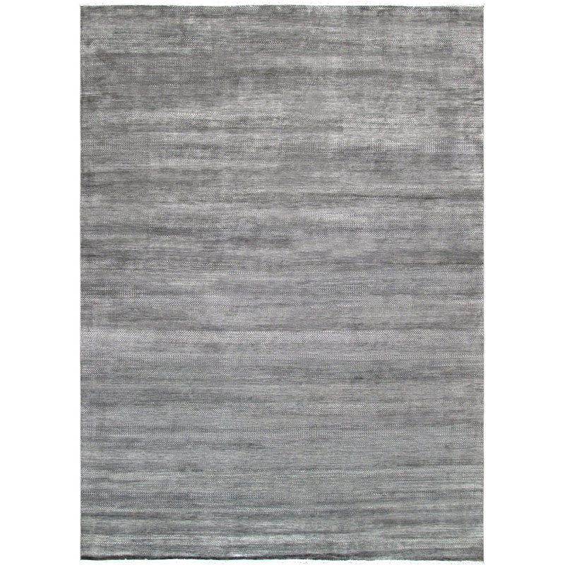 Hand Knotted Wool Area Rug in Black, Rectangle 9'11'' X 13'11'', Gray
