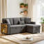 Mitzi  Beige Grey Oxford Cloth Fabric 3 Seater Corner L-Shaped Sofa Bed Couch , Pull Out Sectional Couch Bed with Open Storage, Bed Box and Integrated Shelf-1465255295