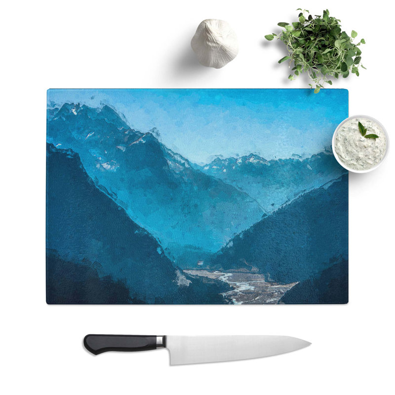 Tempered Glass Mountains in Sikkim India Chopping Board, 39 cm W x 28.5 cm L