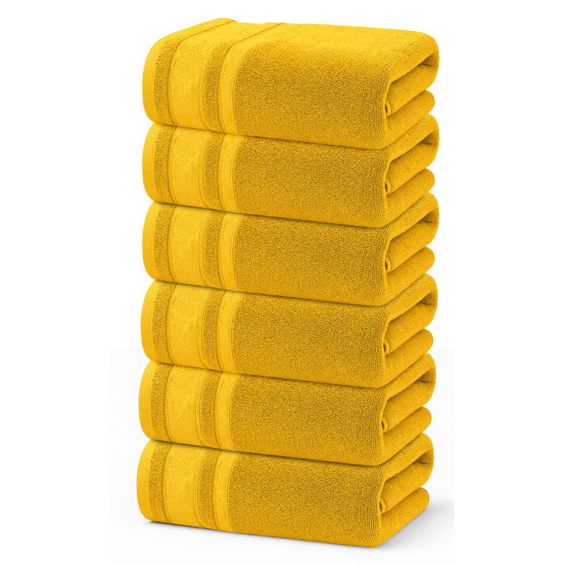 Ensemble de serviettes de bain en coton Beddora, Jaune, Serviettes de bain - paquet de 6