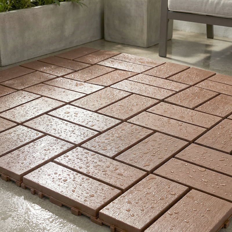 PP Material Interlocking Floor Tiles - 44 Pack 12"X12" Waterproof Patio Tiles, Brown