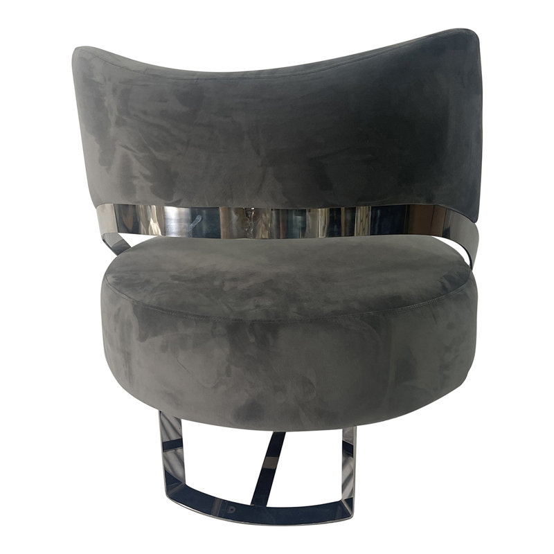 Gray Velvet and Silver Modern Armchair