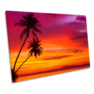 X0866 Tropical Sunset Palm Tree Seascape - Wrapped Canvas Art Prints