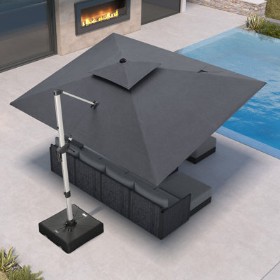 9ft X 12ft Heavy Duty Outdoor Large Double Top Offset Rectangular Parasol, Premium Fabric, With Base