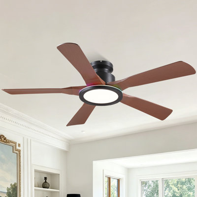 52" Flush Mount Ceiling Fan With Rgb Ring Light