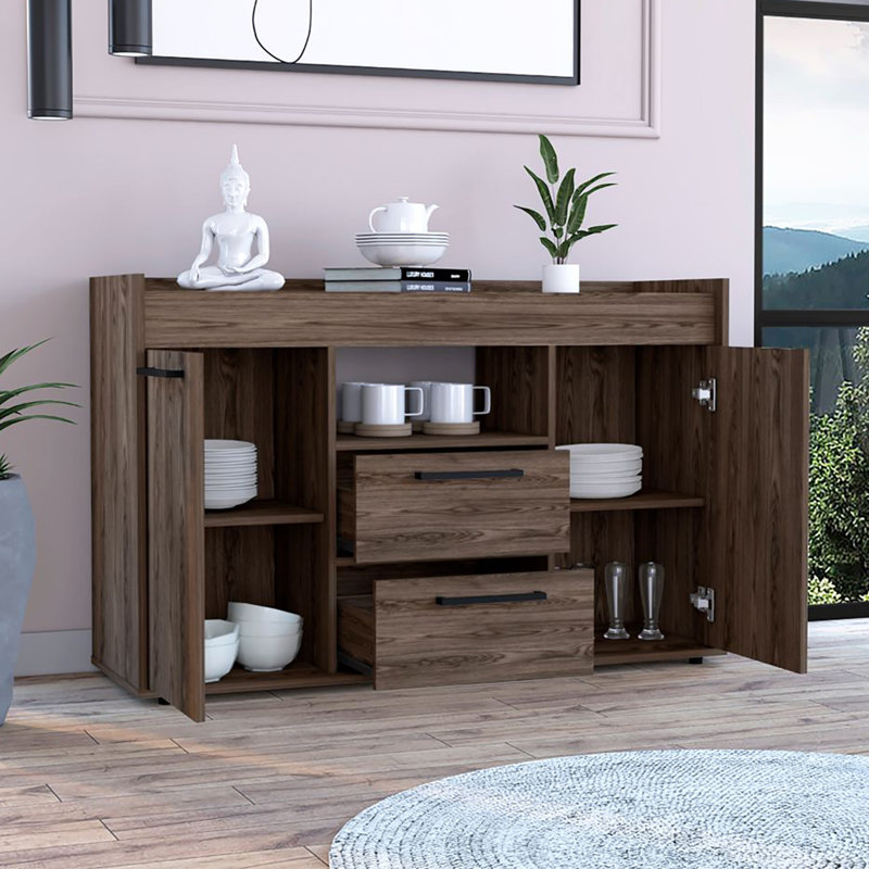 Ciane 47'' Wide Sideboard Cabinet with 2 Doors Cabinets with Interior Shelves and 2 Drawers, Dark Walnut