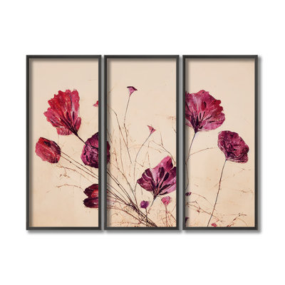 Nature Inspired Purple Flowers by - 3 Piece Picture Frame Painting Set on Paper