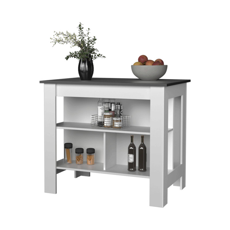 Courson Kitchen Island 2-Tier Shelf 40" Width And Large Work, Brown, White