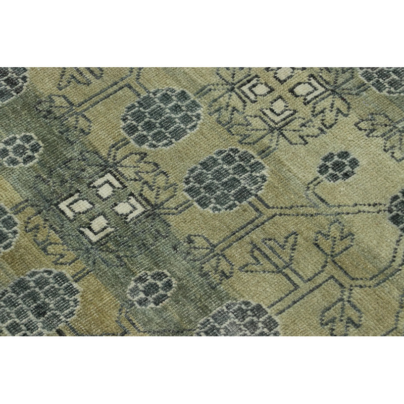 Rug & Kilim’S Khotan-Inspired Rug In Green With Pomegranate Floral Patterns, Rectangle 12' x 15'