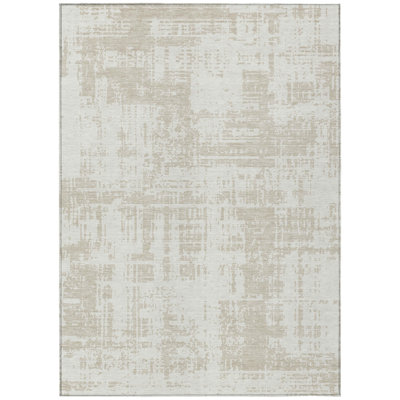 5' X 8' Ivory And Beige Abstract Washable Indoor Outdoor Area Rug