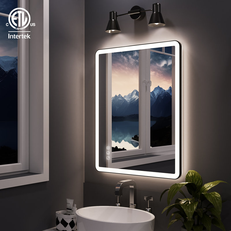 Natalin LED Wall Mirror, 36" x 28", Matte Black, Rectangle