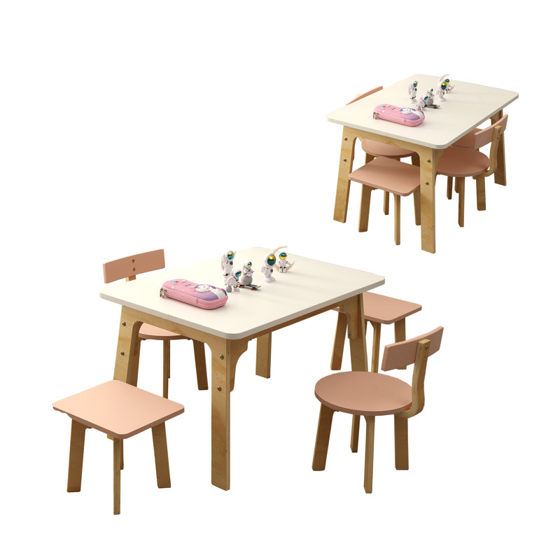 Ensemble de table pour tout-petits en bois et 4 chaises, ensemble de table d'activités pour enfants, Rose