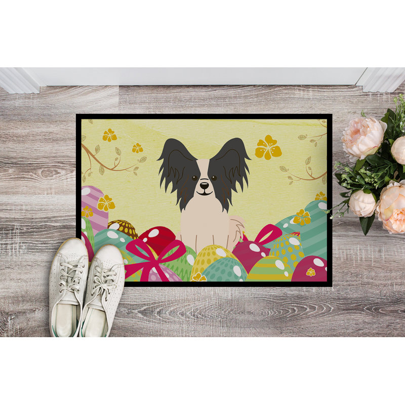 Saroyan Non-Slip Easter Outdoor Doormat, Black/White/Yellow, 18"W X 27"L