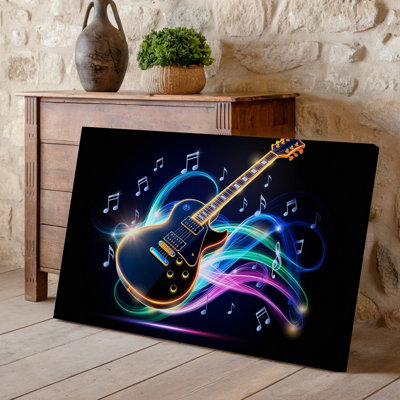 Canvas A Sleek Electric Guitar Stands Prominently In The Center Illuminated Wall Art By Vibrant Neon Outlines In Shades Of Orange And Canvas Wall Art Canvas A Sleek Electric Guitar Stands Prominently In The Center Illuminated Wall Art By Vibrant Neon Outlines In Shades Of Orange And Canvas Wall Art