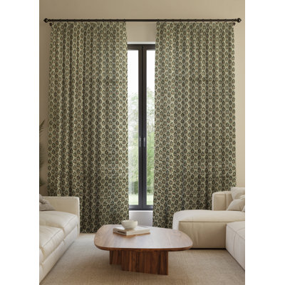 Fabdivine Home Decorative Dark Green or Brown 100% Blackout Handmade Block Print Floral Curtains 27x96 Inches, Pleated Pinch Drapes for Office, Bedroom, Kitchen, or Patio, Alia