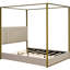 Grand lit plateforme à baldaquin avec tête de lit et structure en métal, beige