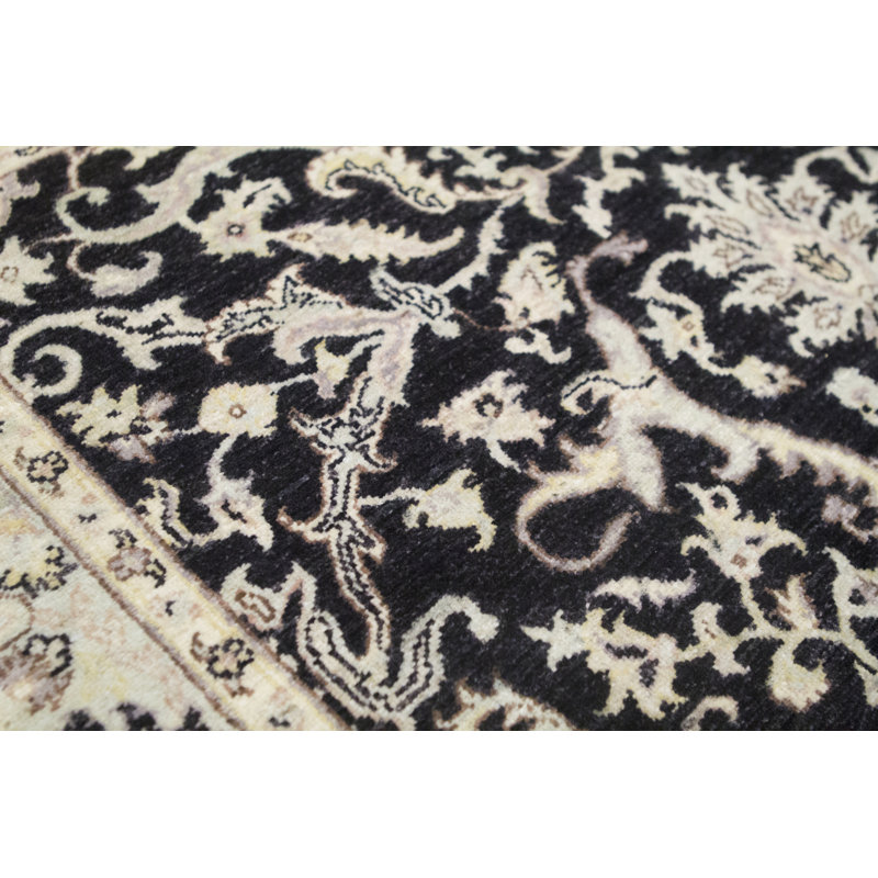 Tapis ivoire et noir noué à la main de haute qualité