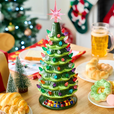 15" Tabletop Prelit Ceramic Christmas Tree with 70 Multicolor Lights