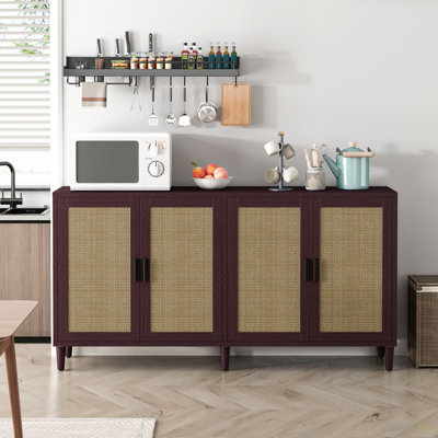 Buffet 70 po avec rangement, buffet 4 portes avec tablettes réglables pour la cuisine, le salon et la salle à manger, assemblage facile