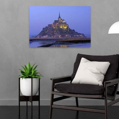 Illuminated Mont Saint Michel At Dusk, Normandy, France Contemporary Wall Art