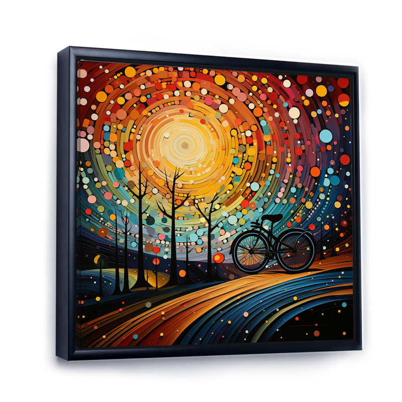 Vélo avec roues abstraites pointillisme, H 36 po x l 36 po x P 1,5 po, Cadre flottant noir