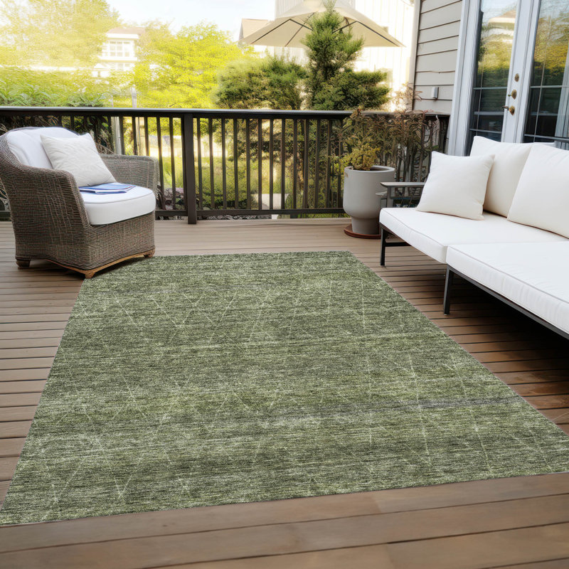 Olive Green Synthetic Rectangular Washable Indoor/Outdoor Rug