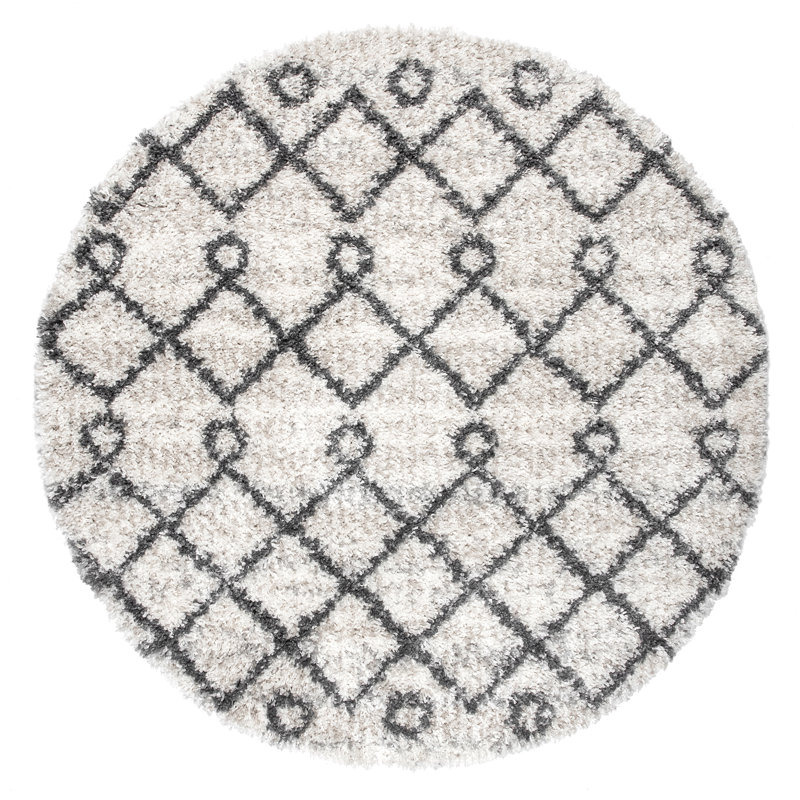 Bibb Geometric Ivory Area Rug, Round 5'