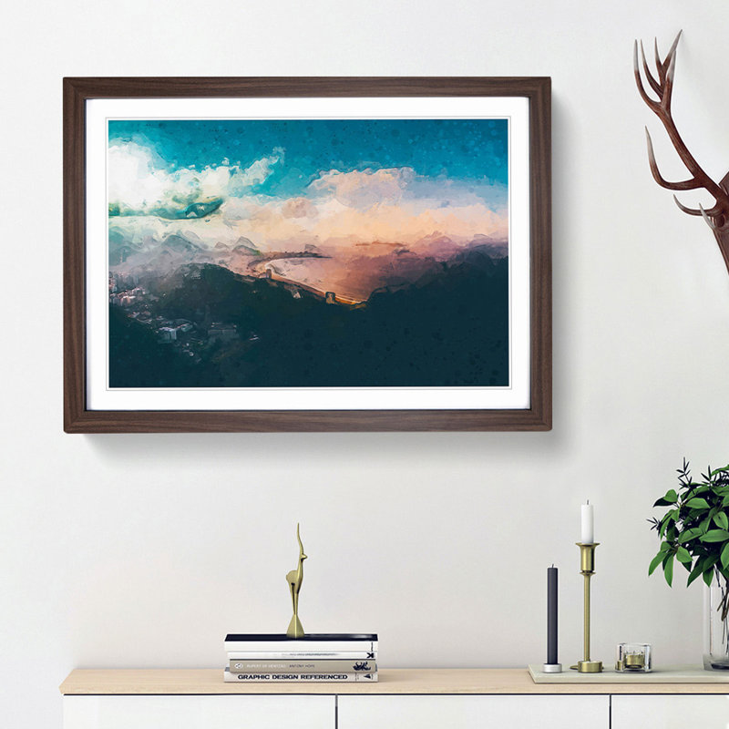 Copacabana Beach in Rio De Janeiro in Abstract - Picture Frame Graphic Art Print, 36cm H x 48cm W x 2cm D, Walnut Framed