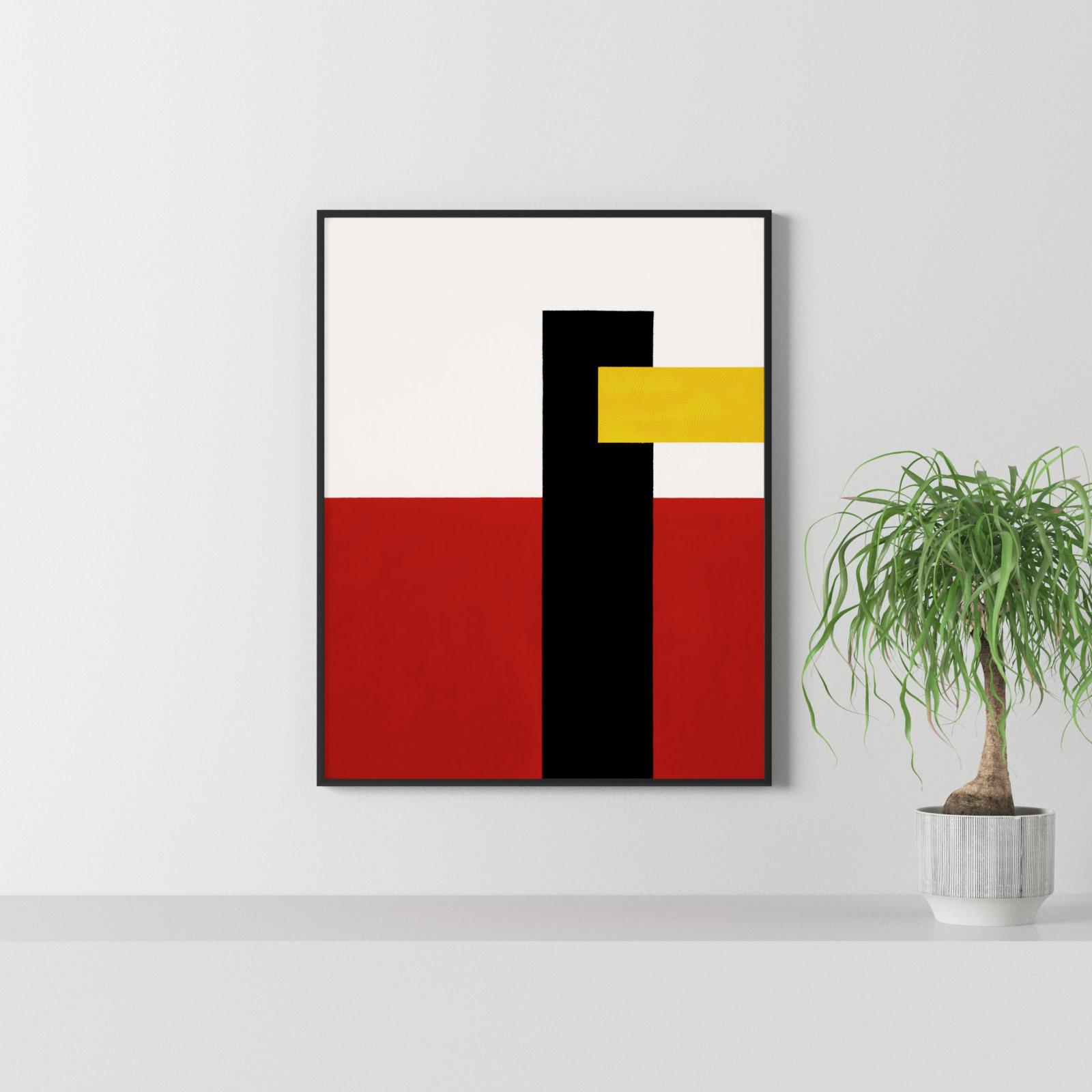 Composition With Yellow 4 by Robert Kamnatnik, Black Framed Canvas, 38" H x 30" W x 1.38" D