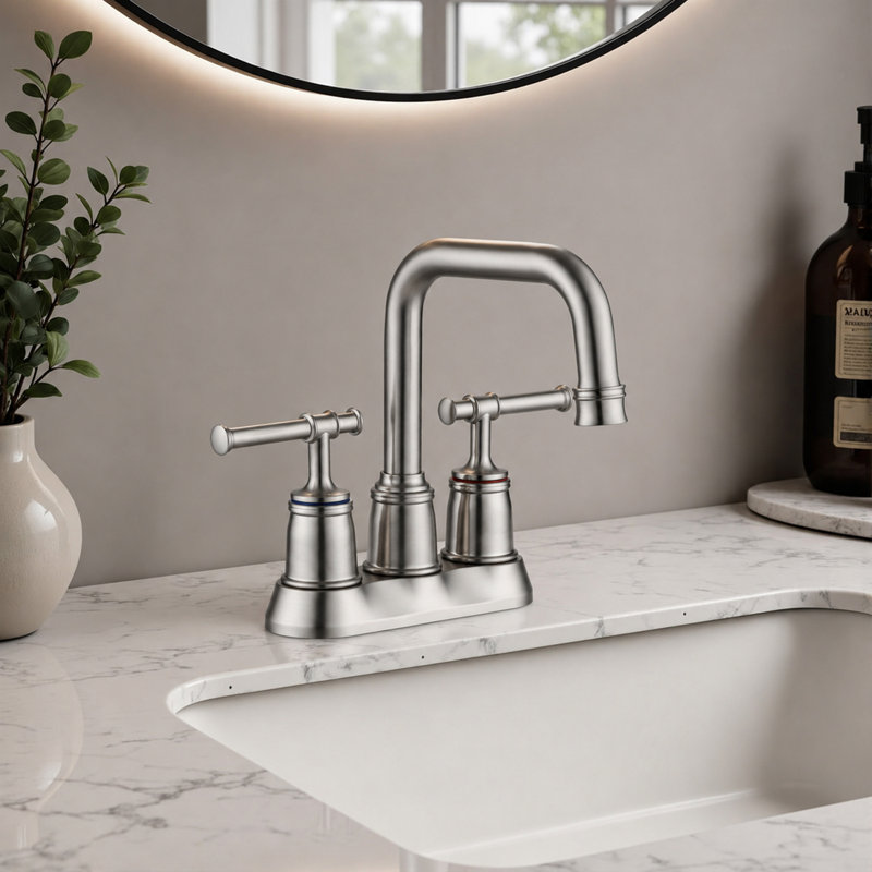 Robinet de salle de bain à 2 poignées avec bonde, Nickel brossé