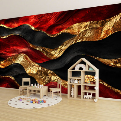 Peel and Stick Wallpaper Red Abstract Marble Burgundy Black Malachite Gold Veins Aesthetic Wall Murals 69"H x 96"W Removable PVC Wall Paper Self-Adhesive Wall Decor for Bedroom Living Room Home Office