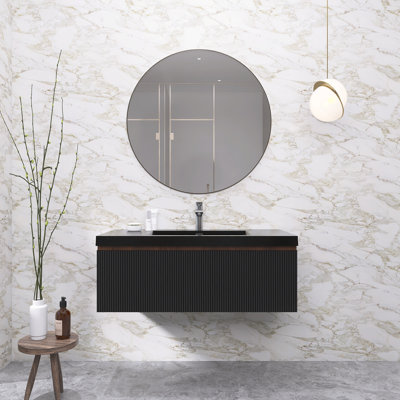 Meuble-lavabo moderne à rayures avec lavabo simple