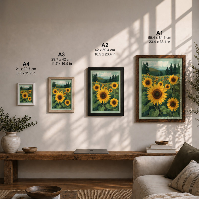 Sunflowers And Mountains Botanical - Print, Unframed, A2 - 59.4 x 42.0 cm