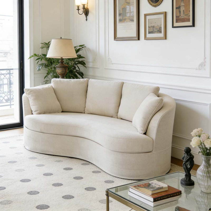 73.82" Wide Curved Sofa, Modern Luxury Plush Chenille Extra-Deep Sea, Beige
