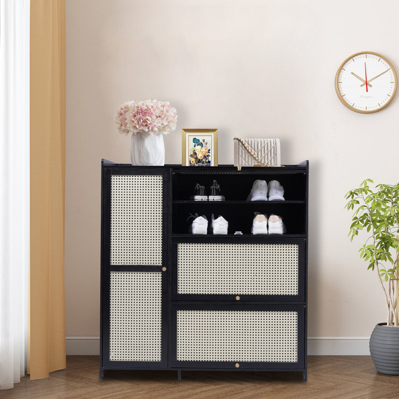 Armoire de rangement moderne en bambou avec portes et chaussures
