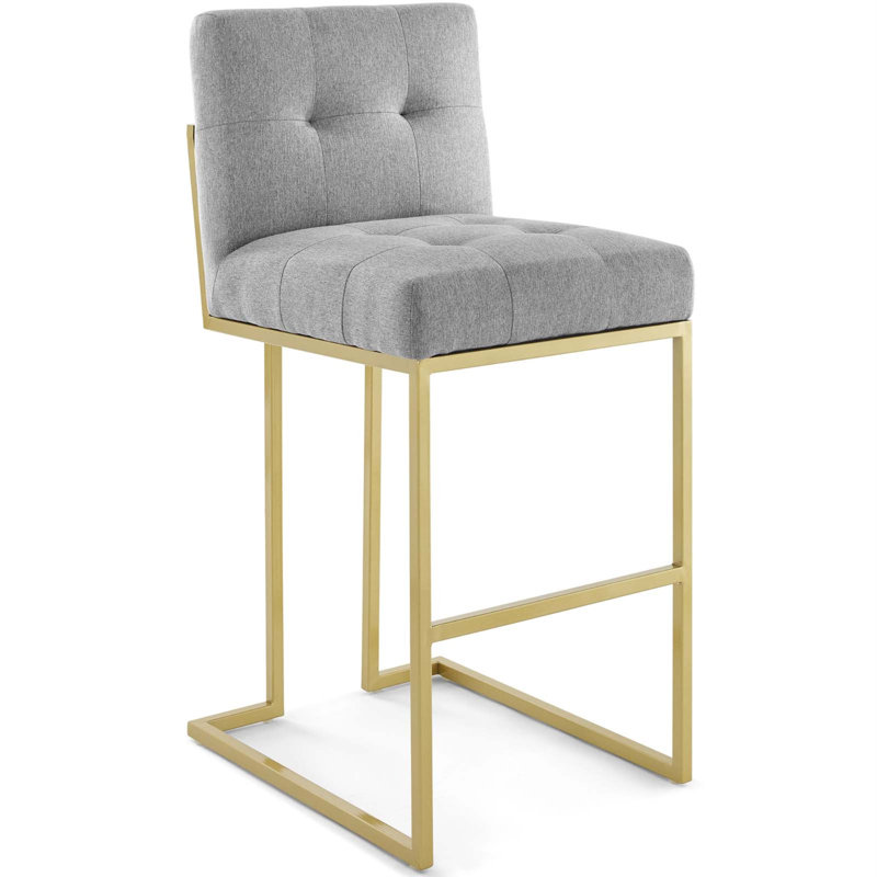 Privy Light Gray Tufted Upholstered Bar Stool with Black Metal Base