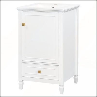 Meuble-lavabo autoportant de 20 pouces avec lavabo en céramique, rangement spacieux et fabrication durable pour les salles de bain modernes