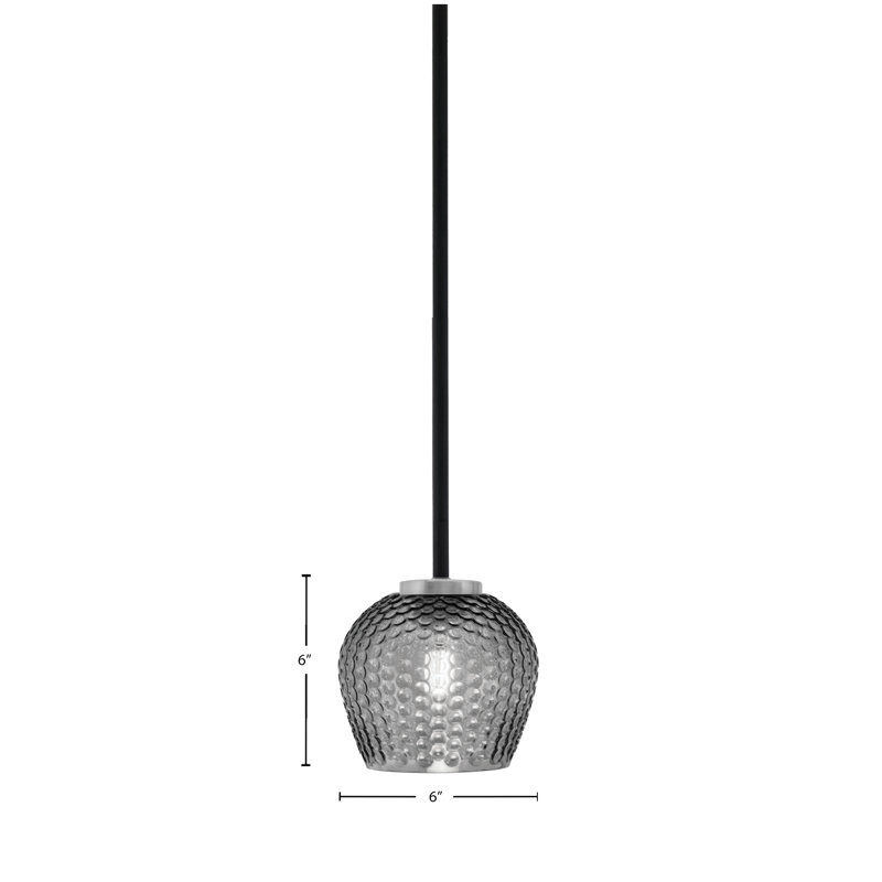 Mini-luminaire suspendu 1 lumière Amarmula, finition noir mat et graphite, verre texturé fumée 6 po, Transparent/noir