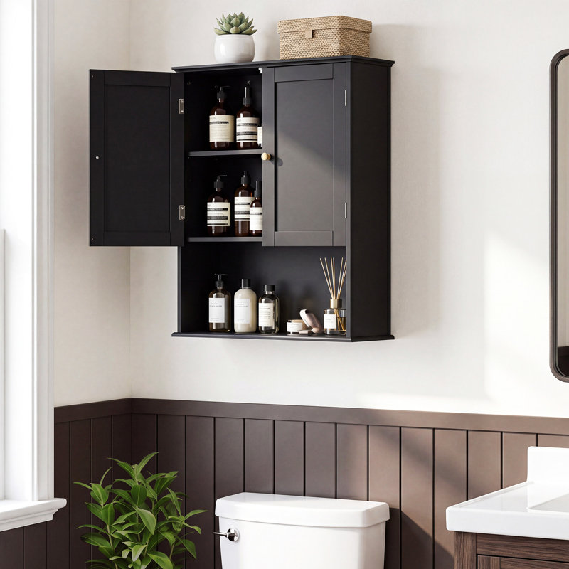 Armoire de salle de bain murale, armoire de rangement de style maison de campagne suspendue 23,6 po x 29,5 po avec tiroir et tablettes réglables, armoire à pharmacie en bois pour salle de bain, salle de lavage