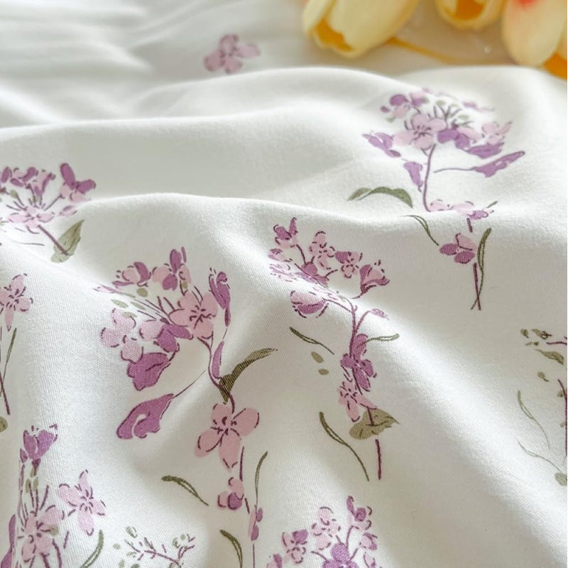 Flowers Purple Violet White Flower Reversible Bedding Set Microfiber Romantic Aesthetic Plants Duvet Cover, Queen