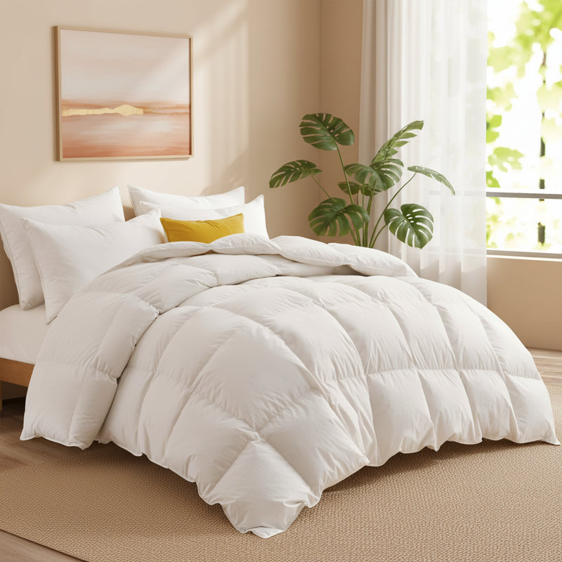  All Seasons White Goose Feather Duvet Insert with 300TC Cotton Cover, California King