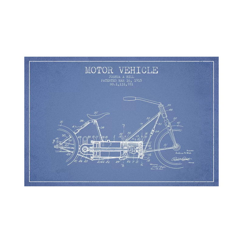 Joshua A. Hill Motor Vehicle Patent Sketch (Light Blue) by Aged Pixel - Wrapped Canvas Gallery-Wrapped Canvas Giclée