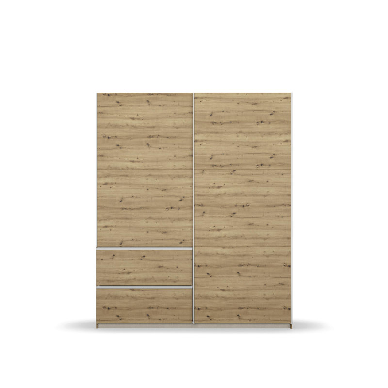Sevilla Sliding Door Wardrobe, Oak Artisan/Grey, 210cm H x 175cm W x 59cm D