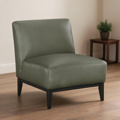 Fauteuil de chambre, cuir fleur douce vert doux, structure en bois massif, confort durable pour les salons