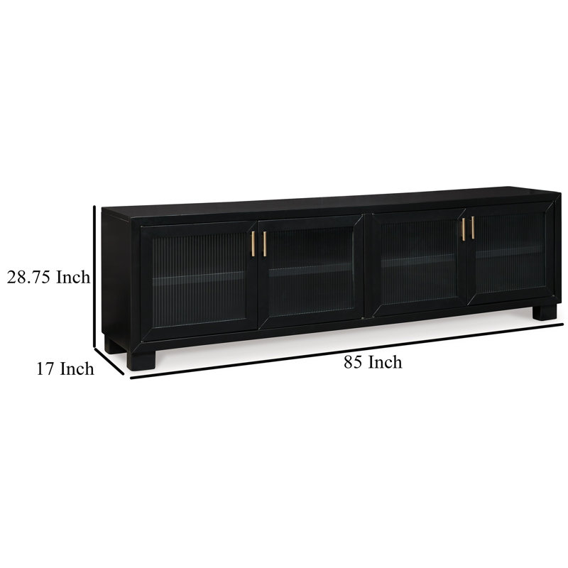 Winbardi Black 85" TV Stand with Glass Doors and Cabinets