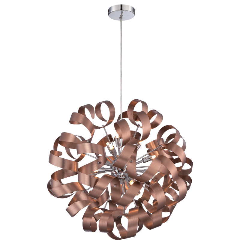 Lustre sphérique unique à 12 lumières Ailis, H 23 po x l 23 po x P 23 po, Cuivre satiné