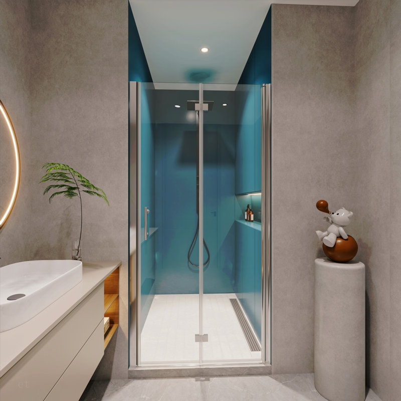 1 3/8" Adjustment,Universal Pivot Shower Door, With 1/4" Tempered Glass Finish 3672