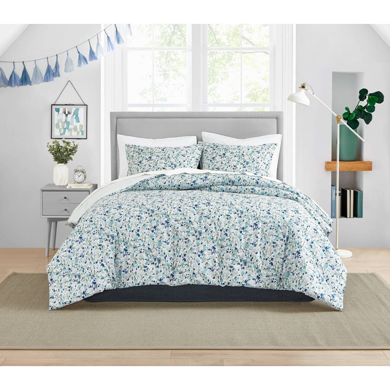 Ensemble d'édredon réversible en coton bleu Poppy & Fritz Olivia, Édredon pour lit simple + 1 taie décorative stan