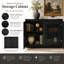 Buffet Mid-Century cannelé avec rangement et 2 trous de sortie, noir-1090596262