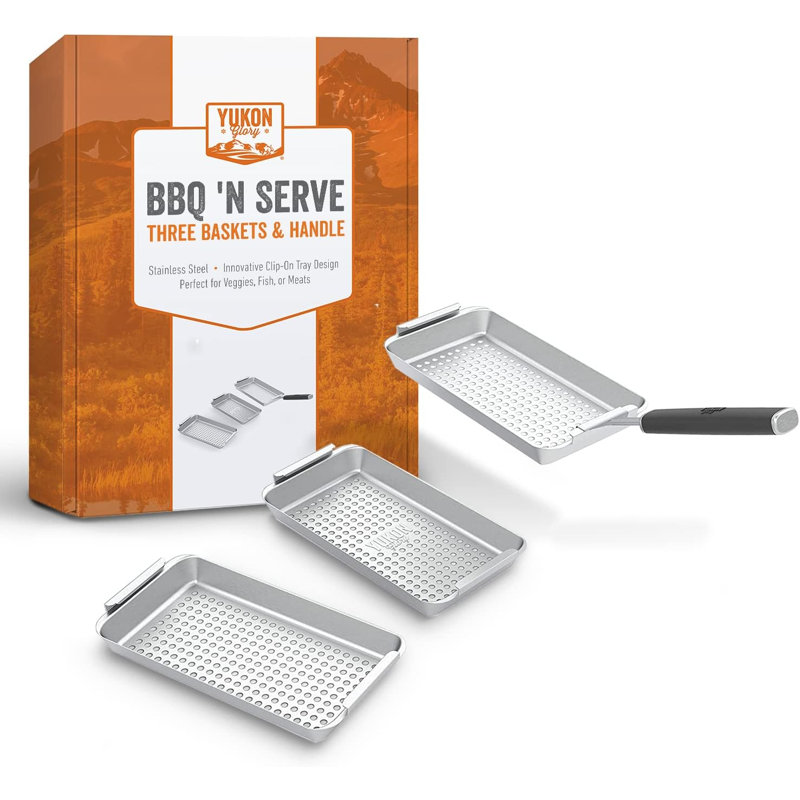 Ensemble de 4 paniers de barbecue Yukon Glory avec poignée à pince, en acier inoxydable (sans station de service)